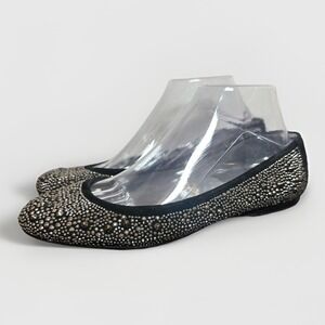 Stuart Weitzman Cia‎ Nubeads Black Studded Suede Ballet Flats Women's 8.5